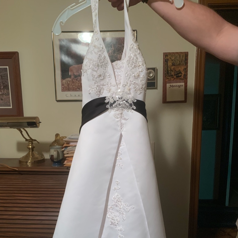 White wedding dress with black accents